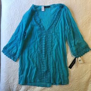 LA BLANCA Blue V-Neck Tunic Swim Cover Up